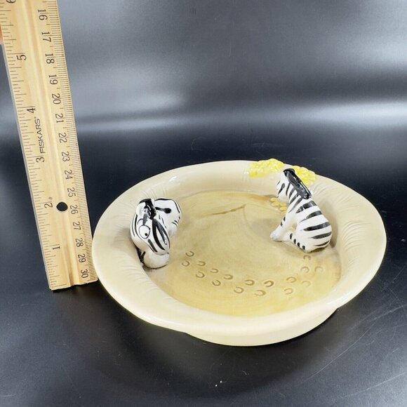 Whimsical Ceramic Ashtray Dish With 3D Raised Zebra Animals Marked On Bottom VTG - Picture 5 of 14